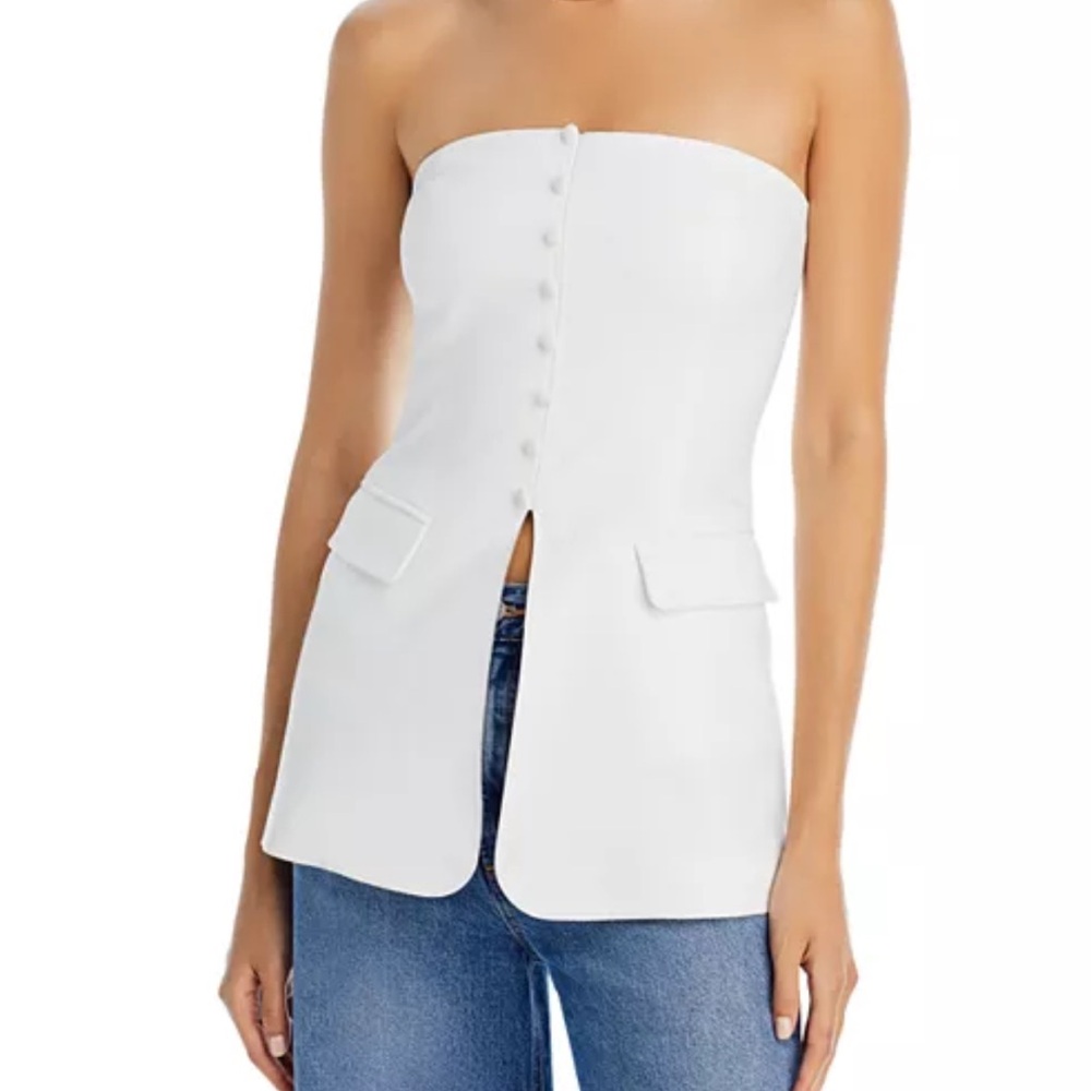 Strapless White Button-Front Peplum Camisole